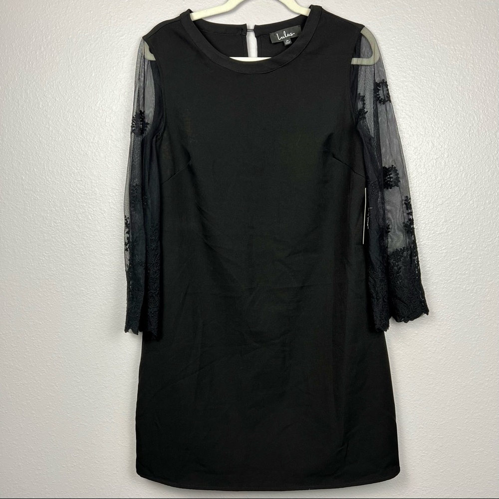 Lulu's Black Lace Sleeve Shift Dress - Picture 3 of 9